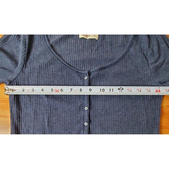 Hollister Ribbed Henley Heathered Navy Blue 3/4 Sleeves Women's Medium Y2K - Picture 5 of 7